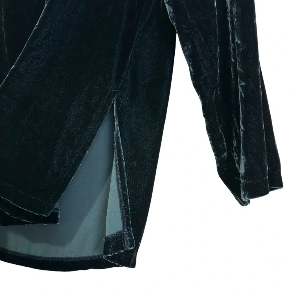 Eileen Fisher Sz Med Wrap Skirt & Top Green Teal Velvet Silk Blend Two Pc Set